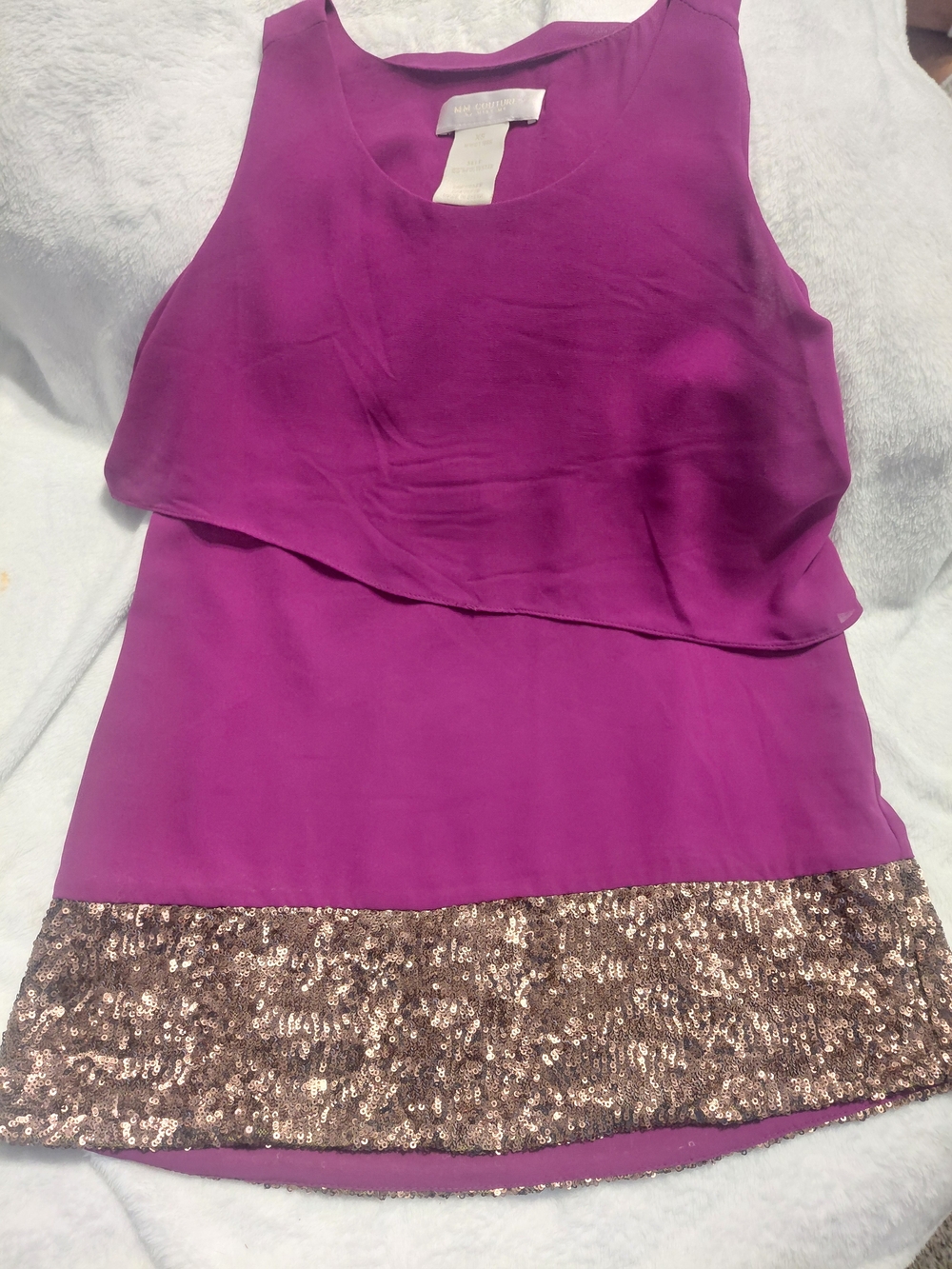 MM Couture Fuchsia Layered Tank with Gold Sequin Hem